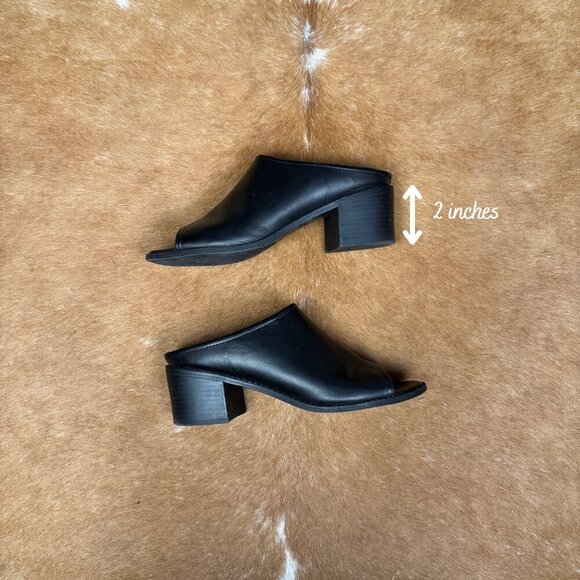 Esprit Black Peep Toe Mules Size 8M Chunky Block Heel Slide Sandals Faux Leather - Picture 3 of 7